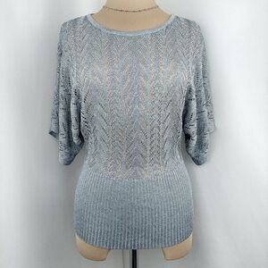 2000s Y2K Metallic Silver Knit Crochet Mesh Cyber Party Mermaid Top The Limited